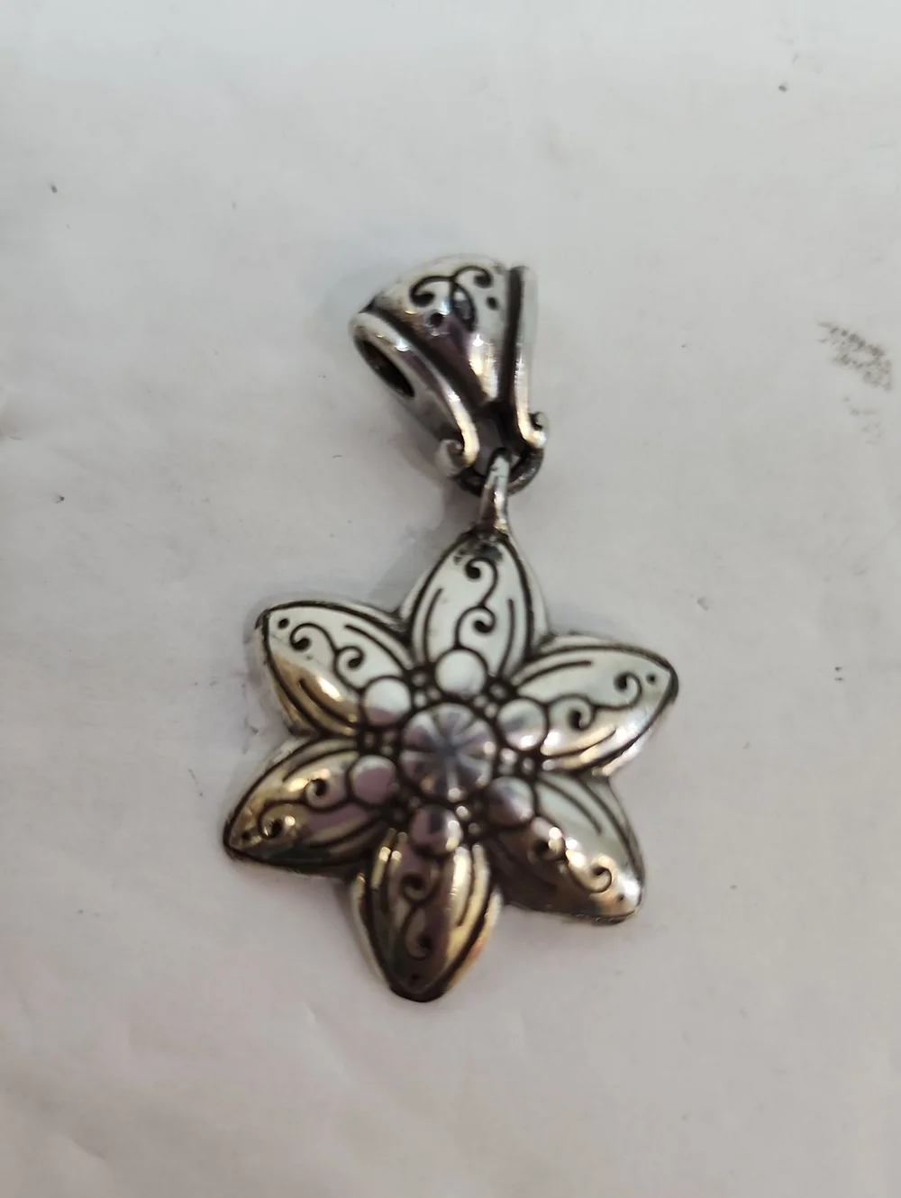 Silver Tone White Enamel Flower Pendant Crystal Statement Charm